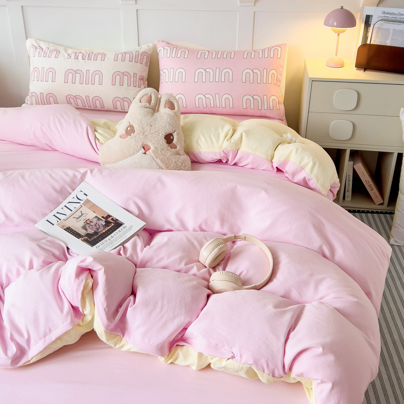 25 nuevo estilo de algodón lavado cama doble juego de cuatro piezas para dormitorio doméstico sábanas de tres piezas Funda de edredón Funda de edredón Se puede lavar a máquina