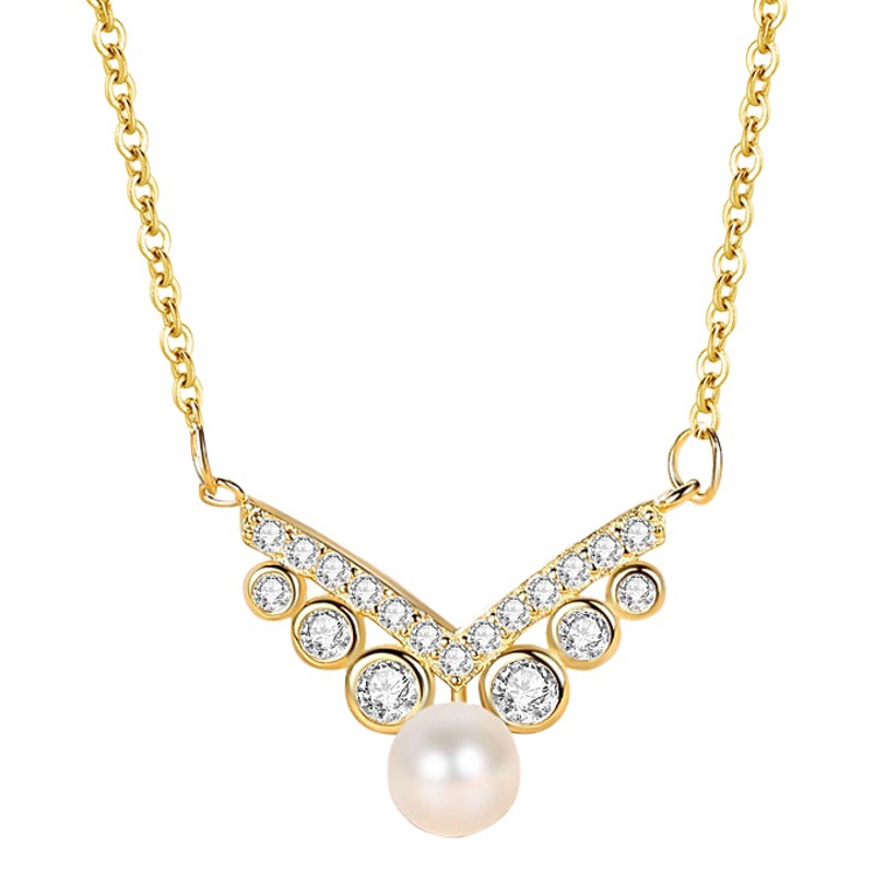 Collar de perlas de plata esterlina S925 collar de diamantes en forma de V de las mujeres de moda de lujo ligero diseño de accesorios de temperamento de alta calidad