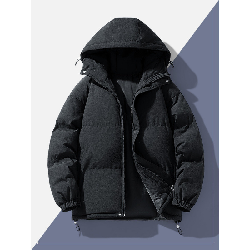 2024 invierno nuevo algodón casual para hombres de color sólido simple placa de luz gruesa abrigo de algodón con capuz para hombres