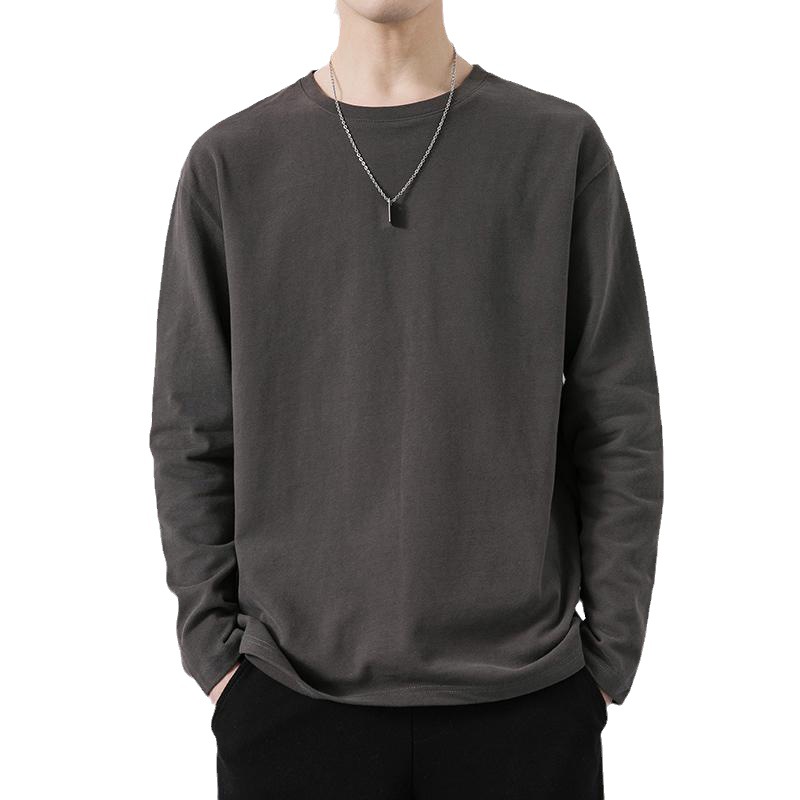 Camiseta de manga larga de algodón para hombres primavera nuevo color sólido versátil simple camisa de Fondo Juvenil pareja suelta superior