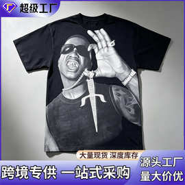 跨境夏季男士宽松大码原宿街服休闲百搭经典棉质舒适潮流印花短袖