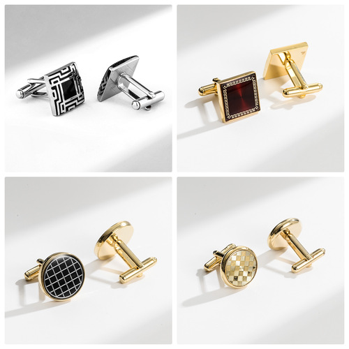 Classic French-style copper pinstripe cufflinks with gold plating for men's business evening shirts