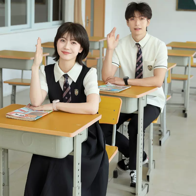 2025实拍情侣装夏季学生班服裙套装  男套  女裙表演服装