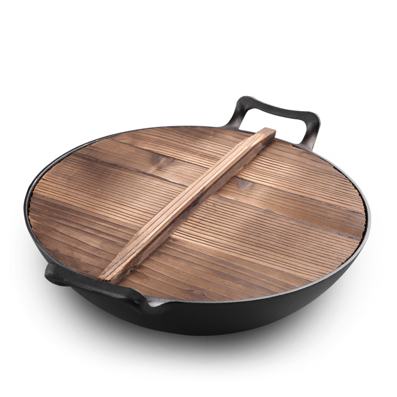 Sartén de hierro fundido tradicional engrosada de doble Oreja a la antigua sartén de hierro de fondo redondo sin recubrimiento para el hogar sartén antiadherente para el gas