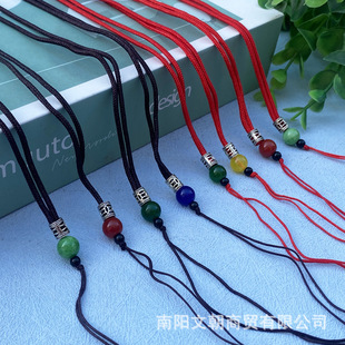 Hand-woven cotton thread lanyard Xizang silver agate quartz rock jade jewelry Jade round beads jade pendant necklace rope