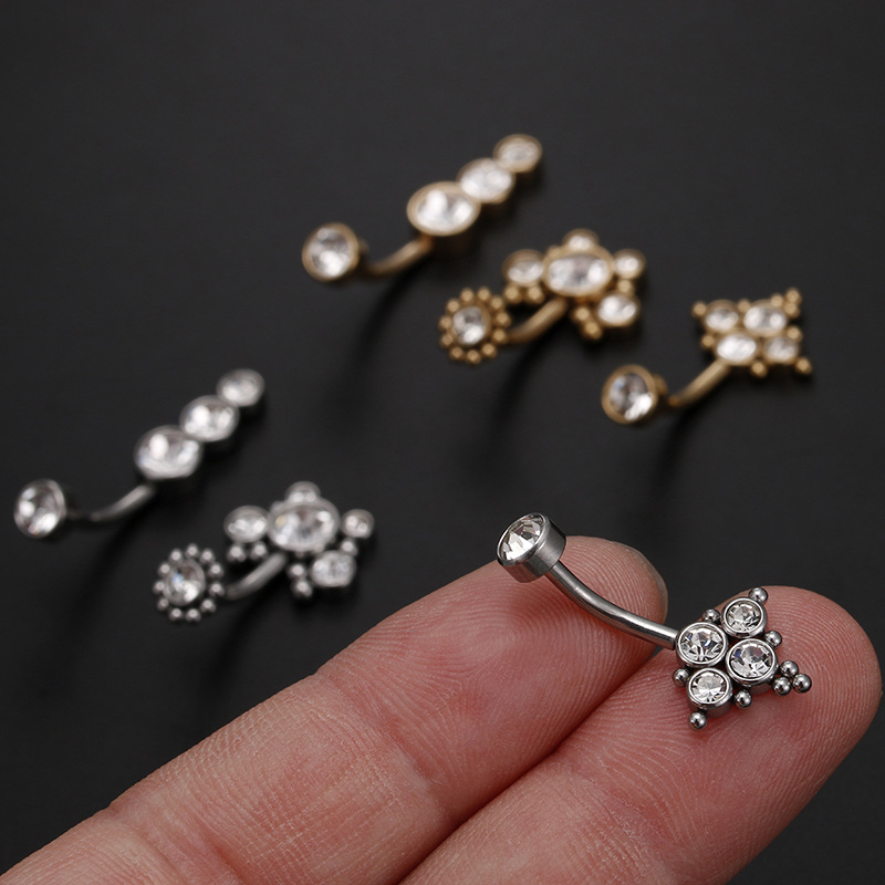 Fashion Solid Color Stainless Steel Inlay Zircon Belly Ring 1 Piece display picture 4