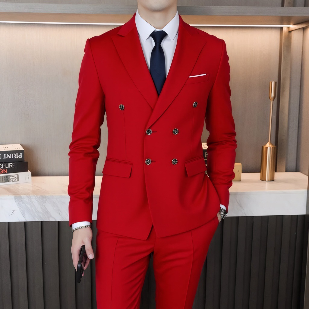 Abito uomo doppio petto stile britannico blazer elegante pantaloni_voghion.com