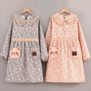 New Korean Style Canvas Overalls Household Wear-resistant Kitchen Dirty Apron Anti-fouling Work Clothes Cooking Long Sleeve