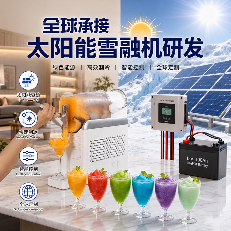 Solar-Powered Snow Melting Machine, Smoothie Machine, Milkshake Countertop Touch-Screen Cold Drink Machine, Household Ice Cream Maker, Ice Maker, Refrigeration Equipment
