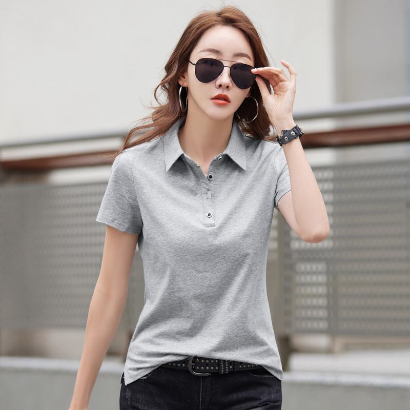 Summer 2024 New Lapel Short-sleeved T-shirt Women's Cotton Korean Loose Button Polo Shirt Tmall Outside Supply