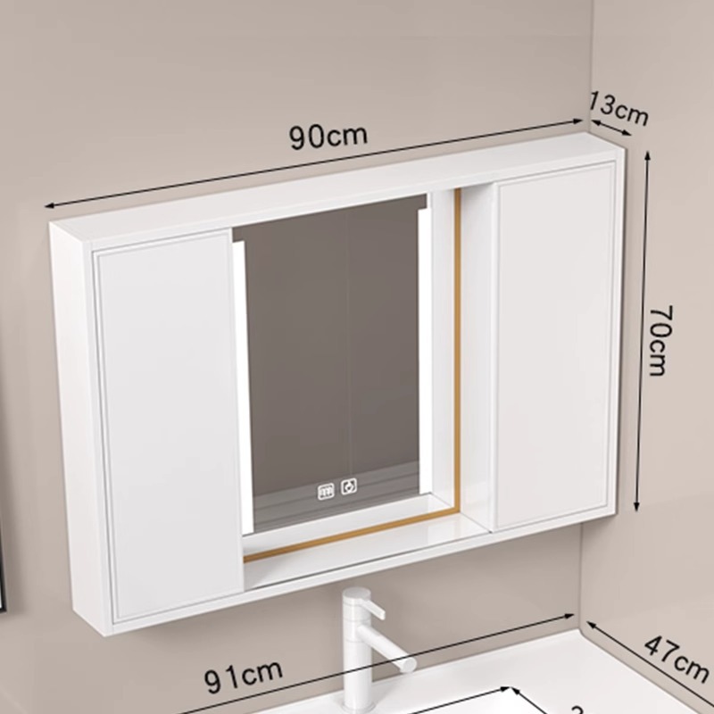 Espejo de Feng Shui escondido tipo push-pull armario de espejo de baño armario de almacenamiento de luz inteligente armario de almacenamiento de lavado tipo pared de baño