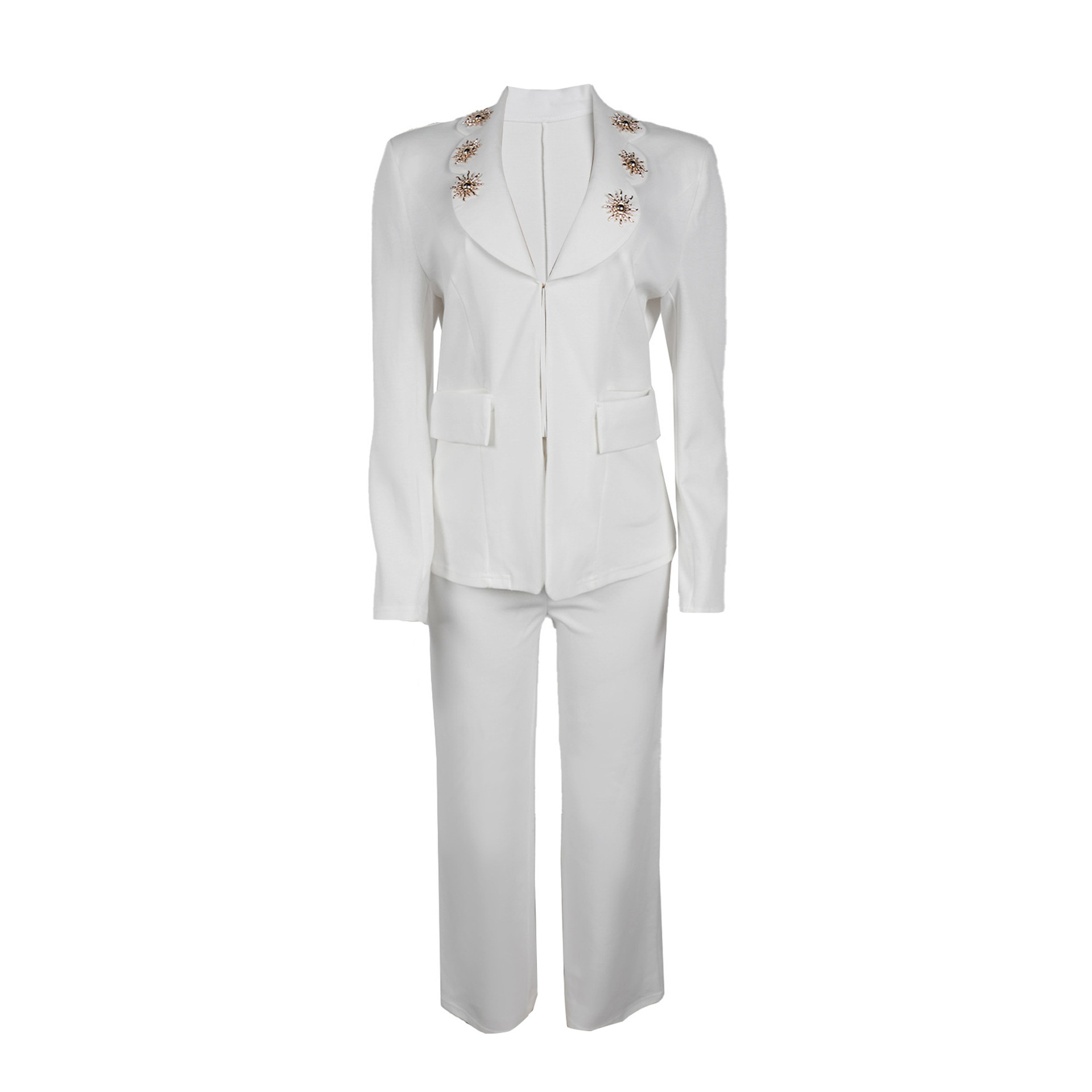 Completo elegante donna con blazer a revers a contrasto e pantaloni_voghion.com