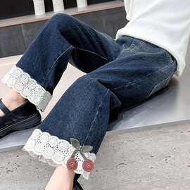 女童牛仔裤2025新款儿童春秋款长裤女孩阔腿裤宝宝一体绒裤子