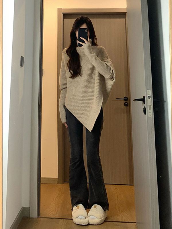 慵懒风不规则设计感高领毛衣女秋装2025年新款显瘦时尚感软糯上衣|undefined