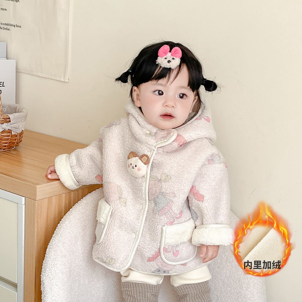 2025新款女童秋冬外套宝宝羊羔毛加绒上衣3960婴儿童韩系休闲保暖