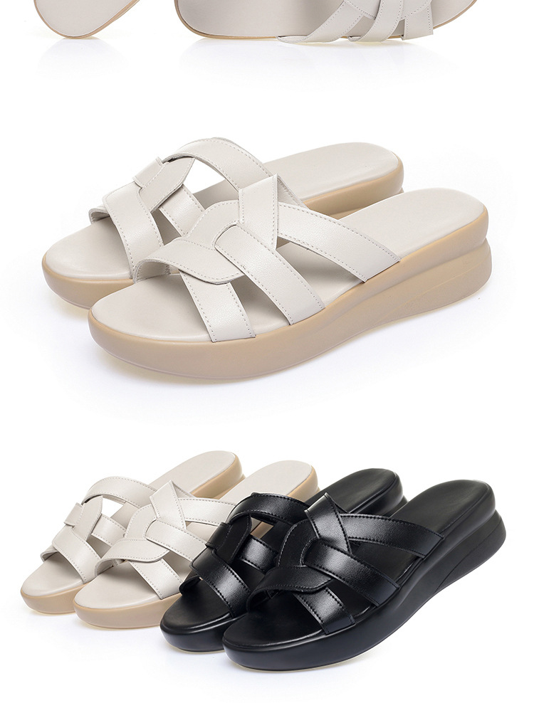 Dép sandal nữ quai chữ V đế bệt da bò mềm mại, size lớn 35-43 — Đen【Da bò lớp đầu】 chi tiết 18