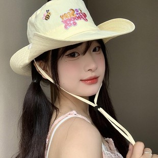 Japanese Cute Bee Embroidered Fisherman Hat Women's Spring and Summer New Outdoor Sunshade Sunscreen All-match Mountaineering Hat