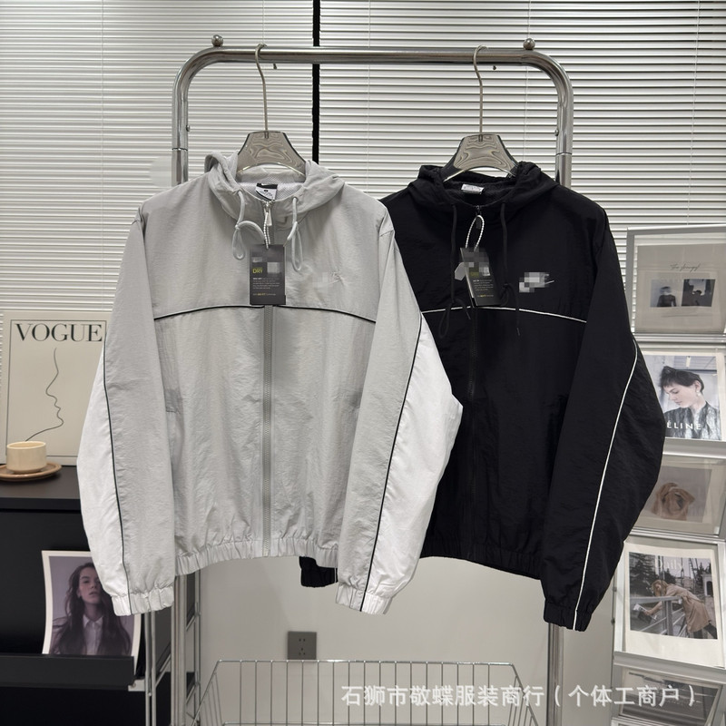 (Original Version) Nk's New Autum Small Logo Hook Hooded Outdoor Sports Windbreaker Pure Color Reflective Men's Cardigan