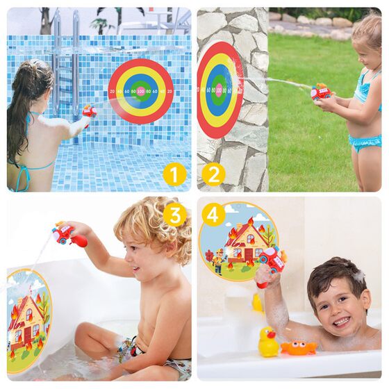 Children's bathroom bath play with water eva temperature change color target fire truck water gun jet swimming pool toy