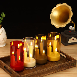 Creative Led Acrylic Glass Wax Three-Head Digital Candle Lamp Wedding Candlestick Lamp Romantic Atmosphere Lamp Ornaments