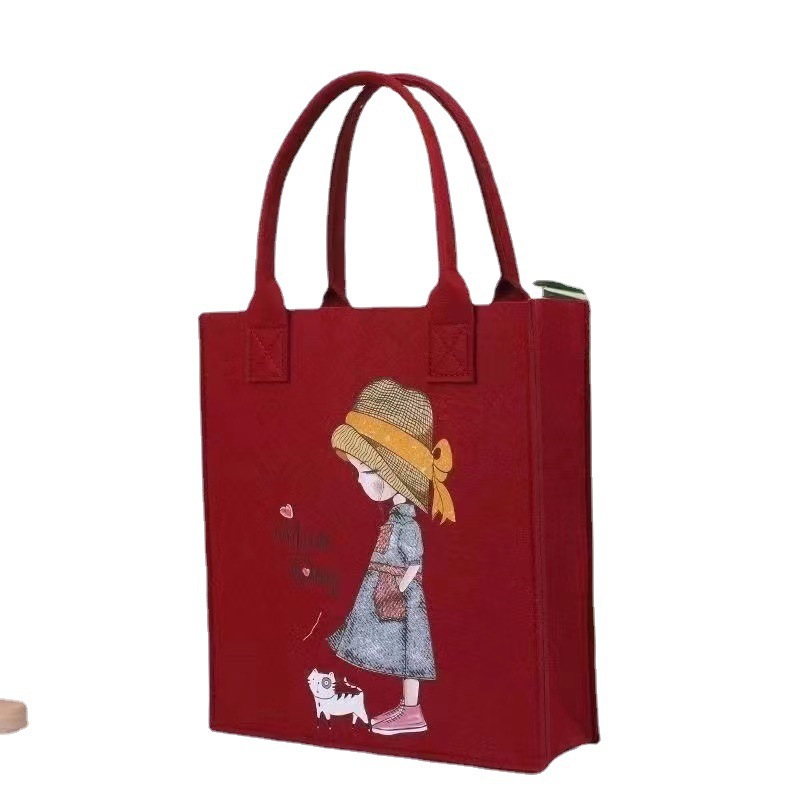 Bolsos de fieltro de impresión de dibujos animados al por mayor bolsas de compras de gran capacidad bolsas de publicidad de regalo pueden agregar logotipo