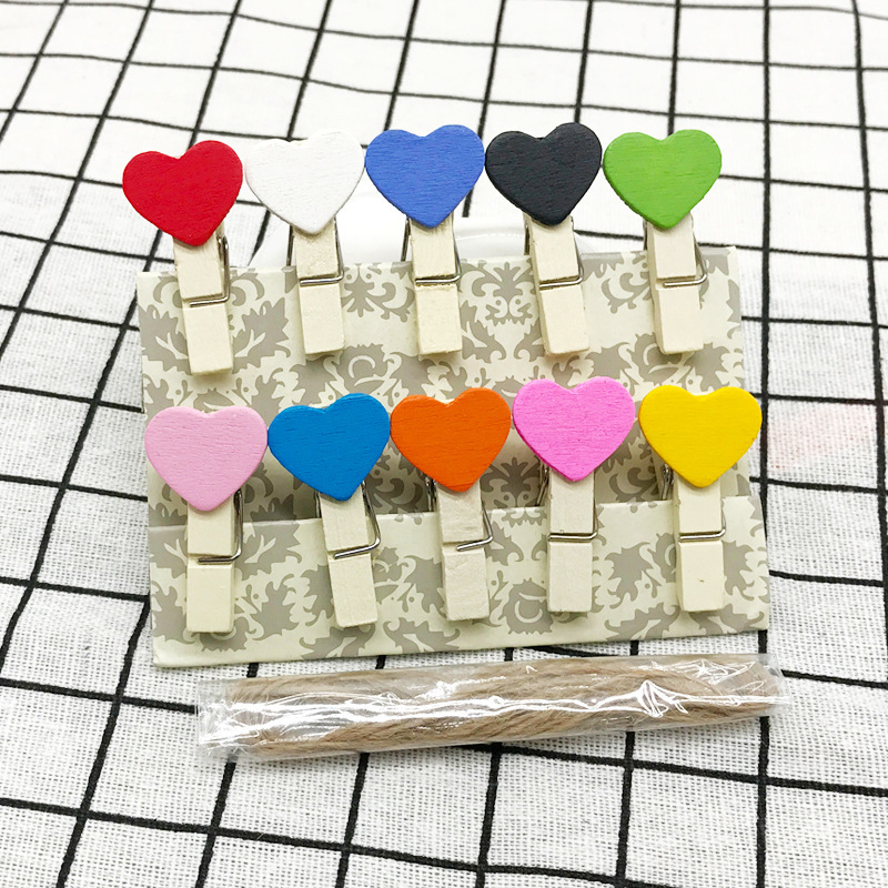 3.5cm Wooden Heart Mixed 10 Colors Small Clips DIY Accessories Message Sticky Notes Snack Photo Clips