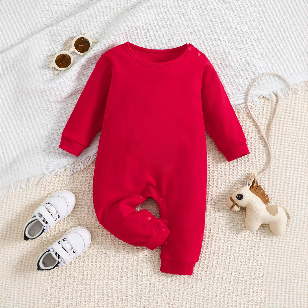 Baby Jumpsuit Long-Sleeved Spring & Fall Newborn Baby Pure Cotton Pure Color Robe Type a Combed Cotton Long Crawl Suit Wholesale