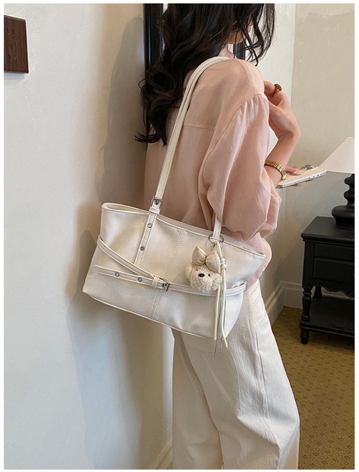 Túi nách nữ dáng hộp ngang phong cách đường phố, túi tote đeo vai đơn giản dung lượng lớn — Bạc không có mặt dây chuyền, Gạo trắng không có mặt dây chuyền, Màu cà phê Không có mặt dây chuyền, Màu hồng không có mặt dây chuyền chi tiết 16