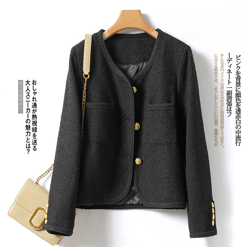 Lace Collar V Neck Tweed Jacket for Women 2024 Autum Long-Sleeved Single-Breasted Tweed Mid-Length Jacket 8426