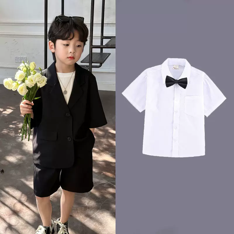男童夏季西装两件套新品宽松休闲男孩韩版儿童短袖短裤透气三件套