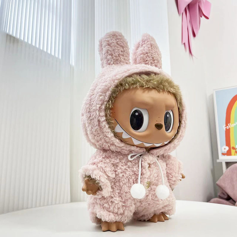 38cm ropa de muñeca de tela Rosa mono de peluche + sombrero de conejo Rosa muñeca de reemplazo muñeca ropa linda