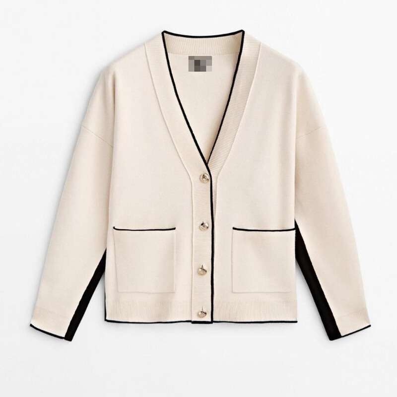BM & MD & ZA early autumn new women's stitching design temperament knitted cardigan sweater 05700601712