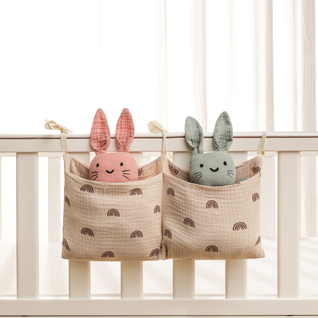 아기 침대 수납 걸이 가방 유모차 가방 순면 기저귀 젖병 치발기 장난감 수납 가방 순면 소재