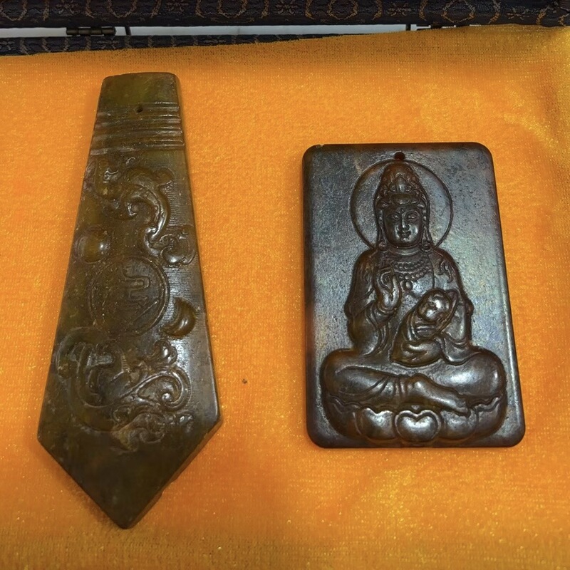 直播供货仿古做旧工艺品岫玉做旧 古风配饰 福字吉祥套盒玉牌批发|undefined