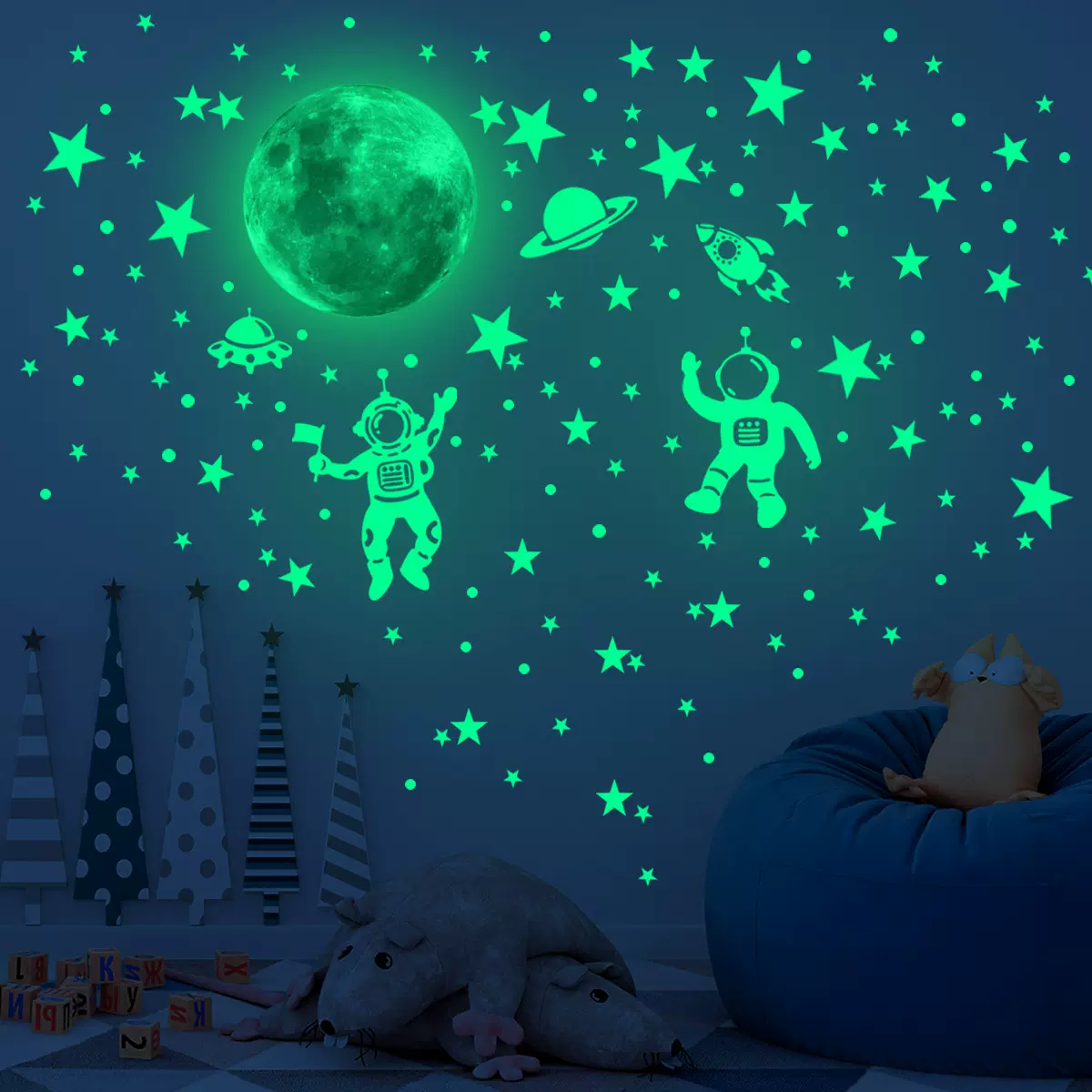 YJ008夜光宇航员星球墙贴纸夜光贴背景墙客厅房间装饰自粘墙贴