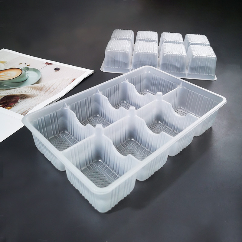 8-Compartment Steamed Bun Packaging Box, Disposable Knife-Cut Handmade Pastry Tray, Rectangular Flower Roll Packaging, Quick-Frozen Microwave Tray