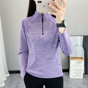 Outdoor sports stretch fleece top women's long-sleeved T-shirt women's thickened warm clothes brushed plush anti-static winter