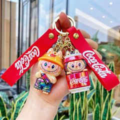 爆款电镀拉布布钥匙扣可乐Labubu钥匙链泡泡玛特潮玩盲盒公仔挂件