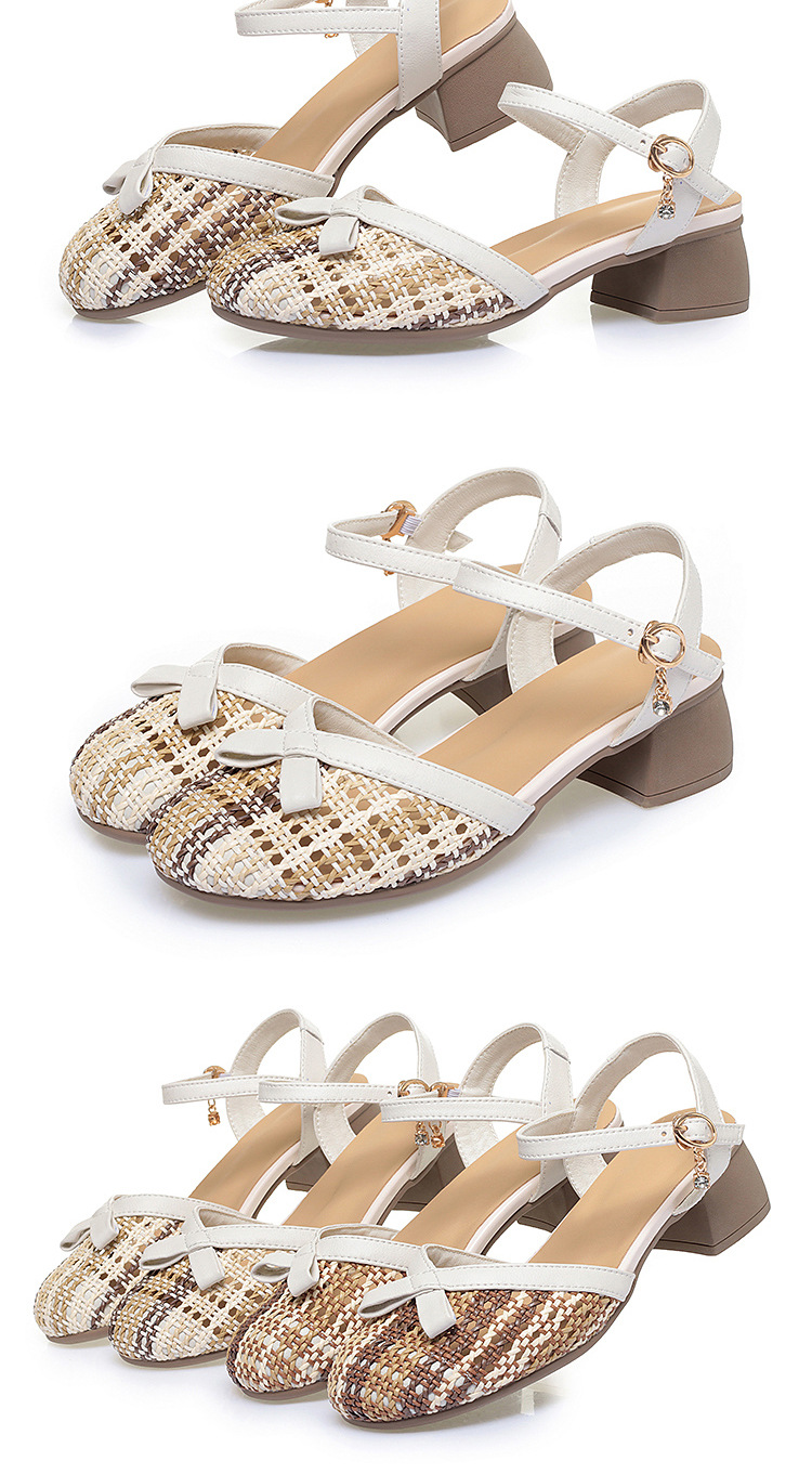 Sandal nữ bít mũi quai ngang gót vuông ổn định, kiểu bọc gót, form rộng — 0601 Nâu【Kiểu bọc gót】 chi tiết 18