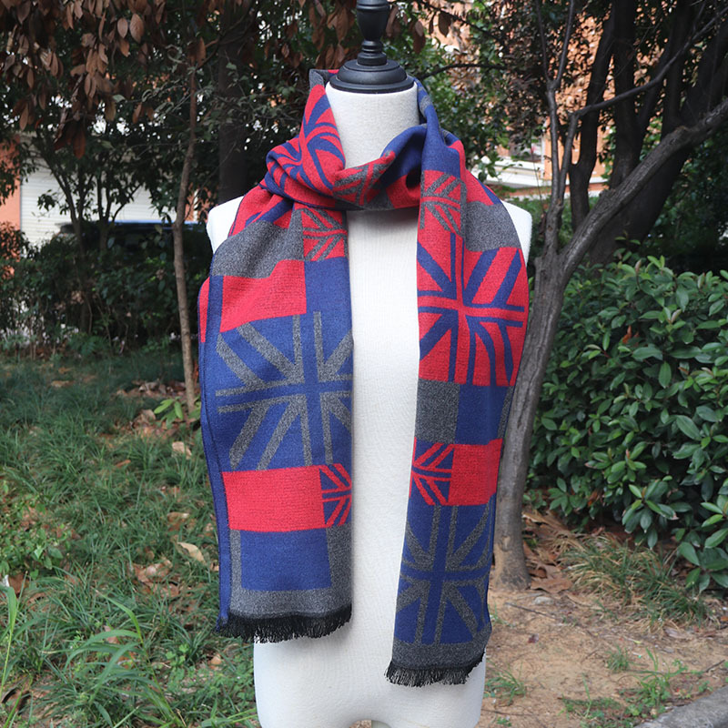 Cachecol de jacquard xadrez com franjas para homem_voghion.com