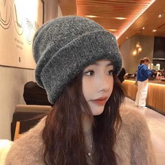 韩版秋冬季帽子女大头围显脸小堆堆帽满天星毛线针织帽保暖包头帽