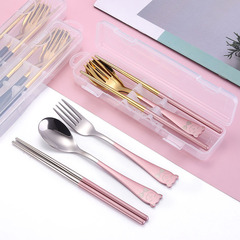 Cartoon 304 stainless steel spoon fork chopsticks set Office travel camping outdoor student creative portable tableware set