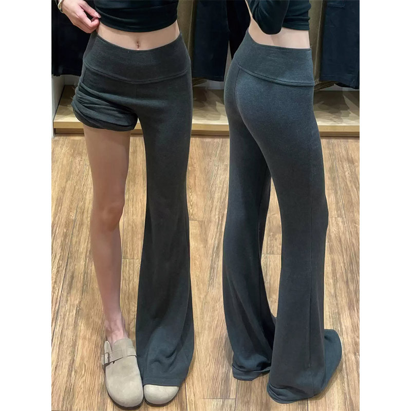 Charcoal gray comfortable flared pants for women, new autumn high-waisted slim-fit casual bootcut pants, Korean-style yoga sweatpants