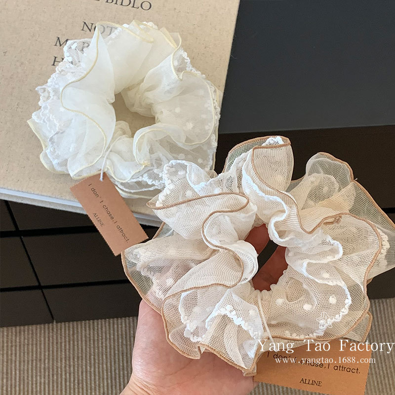 Hermoso hilo de malla de encaje punto tridimensional de doble capa de cabello grueso anillo de cabello de cabello cuerda de cabello baja joyas de cabello de cola de caballo