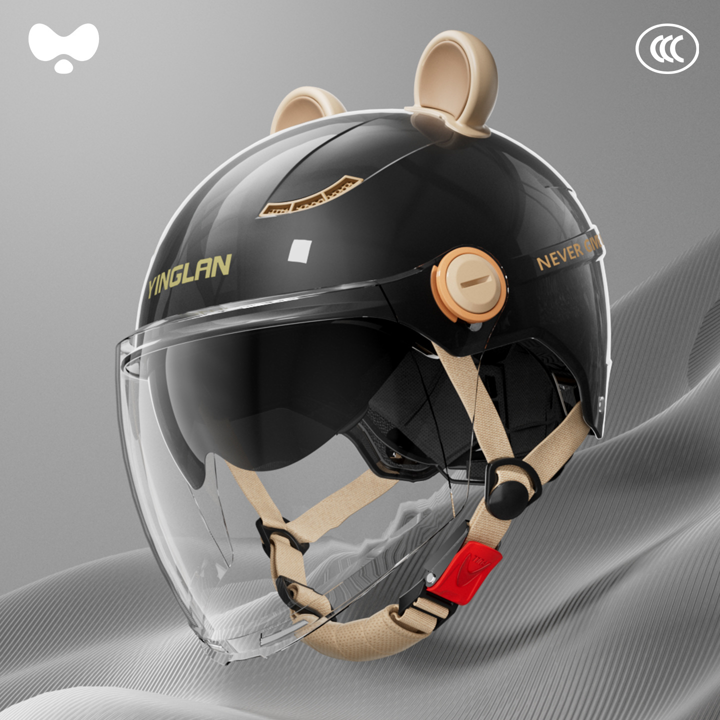 Universal – Warm Motorcycle Motosiklet kaskı (dəbilqə) - 3c-luxury-black-outer-long-double-mirror-class-a-new-national-standard