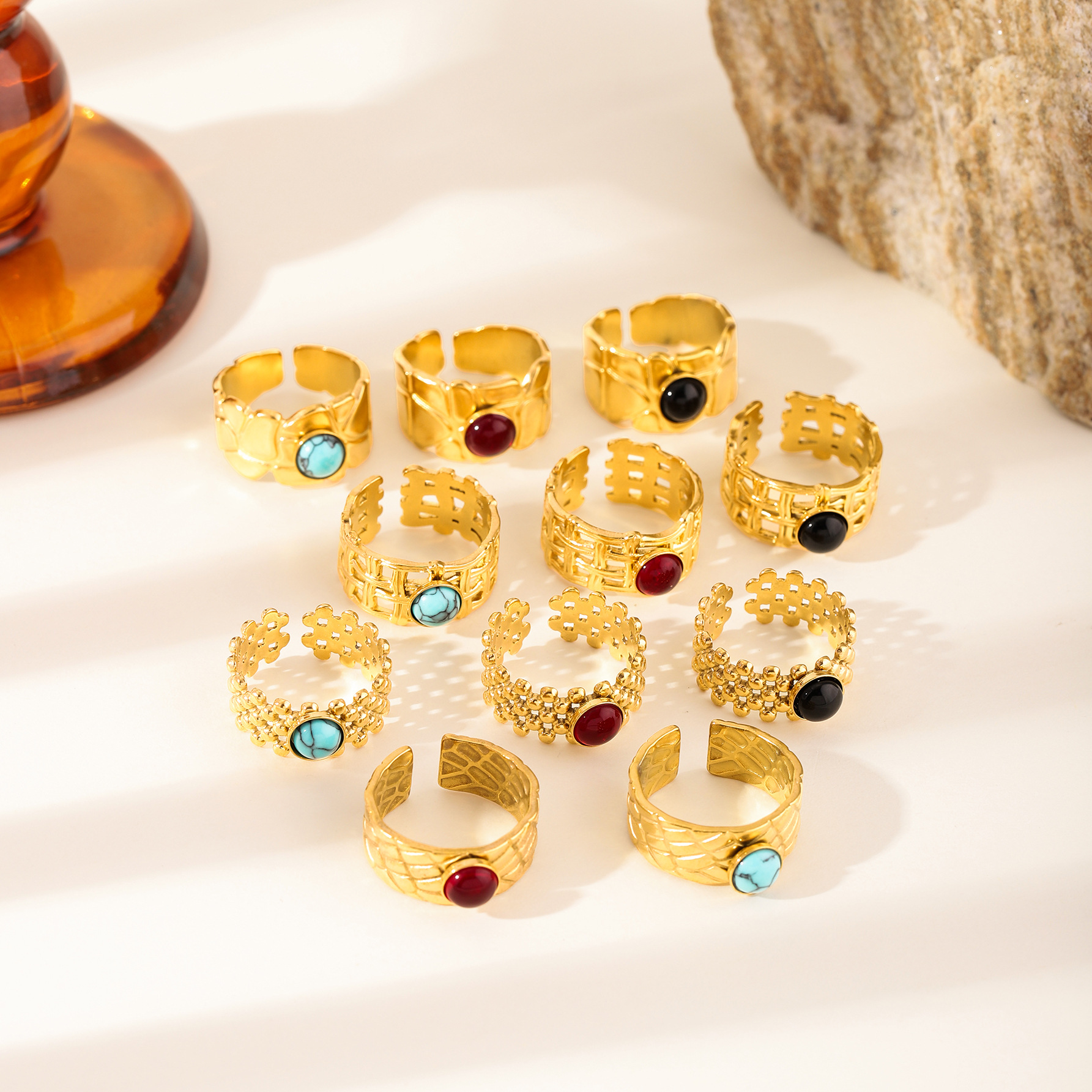 新品做旧复古不锈钢戒指女防掉色跨境热卖哥特风极简小众设计戒指