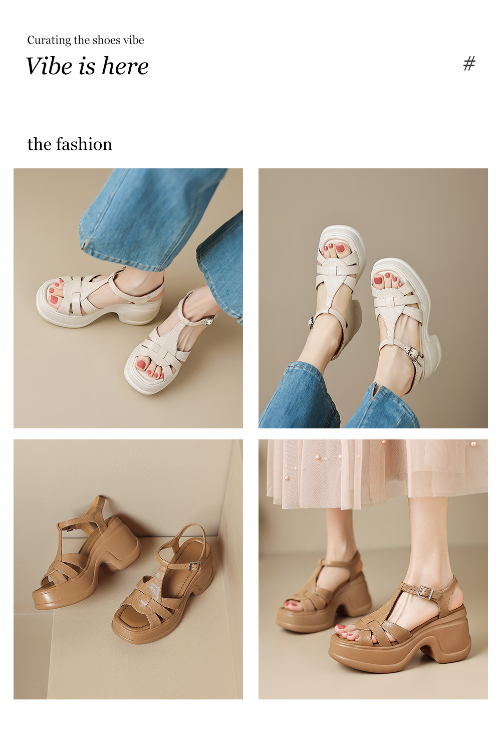 Sandal cao gót nữ đế xuồng đan lát hở mũi quai chữ T — màu trắng ngà, màu mơ chi tiết 1