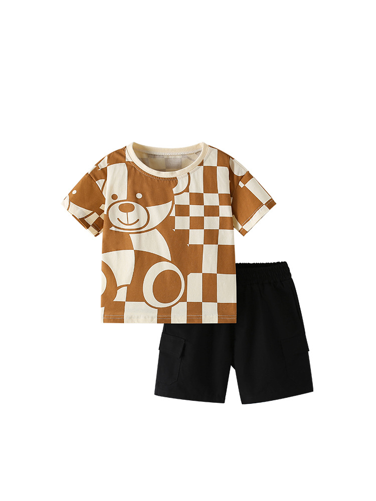 Traje de niño malwee transfronterizo verano nueva camiseta de cuello redondo traje de dos piezas casual guapo para niños europeos y americanos