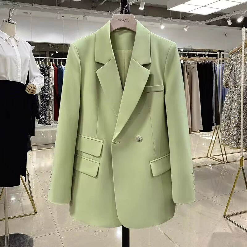 Зеленая весна и осень Новый 2023 пиджак в Корейском стиле Женский нишевый темперамент с длинным рукавом Внешняя торговля Повседневный Ретро Топ женский