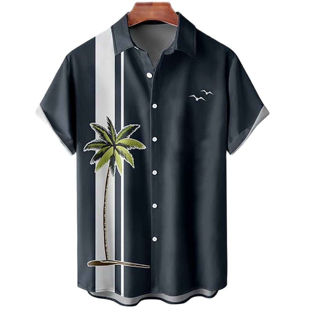 Estación independiente transfronteriza europea y americana nueva camisa para hombre impresión digital 3D Hawaii blusa casual de manga corta a rayas anchas